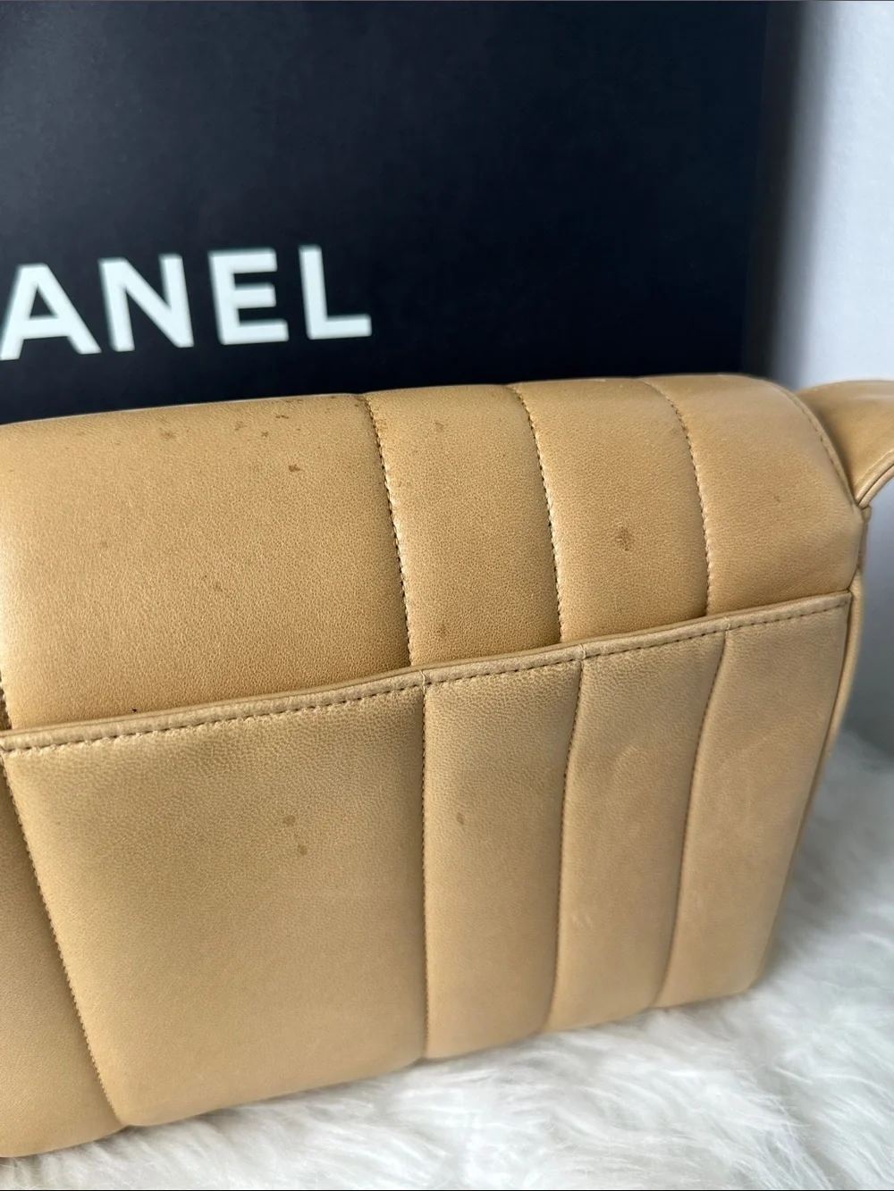 💯Authentic Vintage Chanel CC Logo Shoulder Bag – Beige Lambskin 🍀